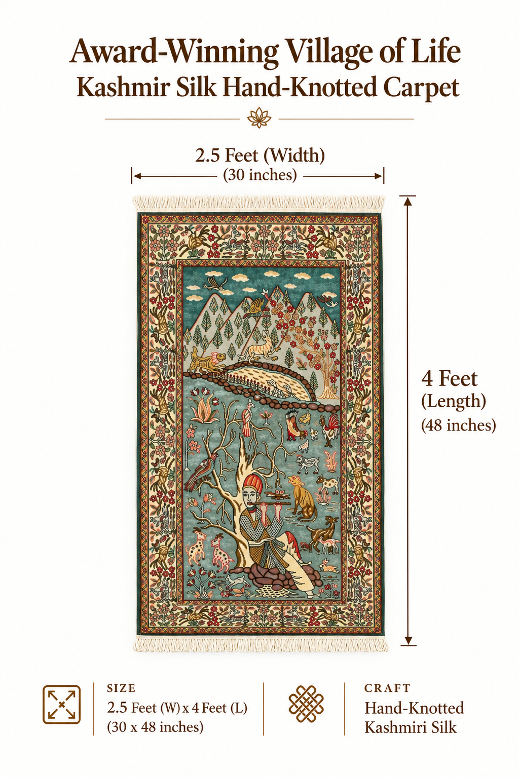 Award-Winning Village of Life Kashmir Silk Hand-Knotted Carpet