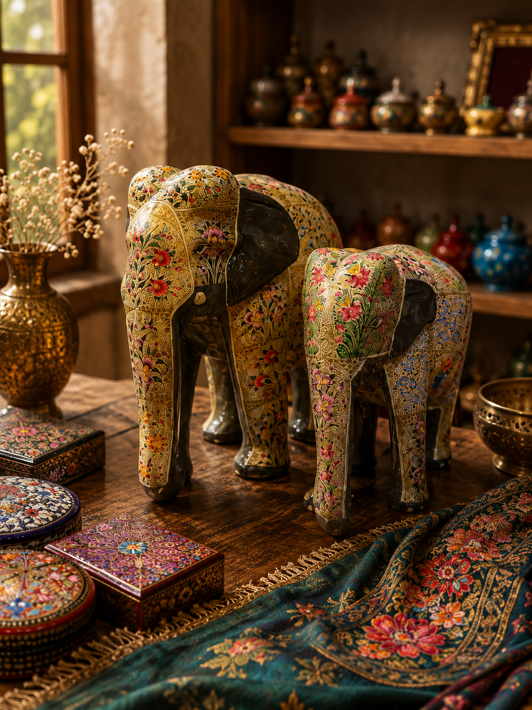 Paper Mâché elephant figurine set