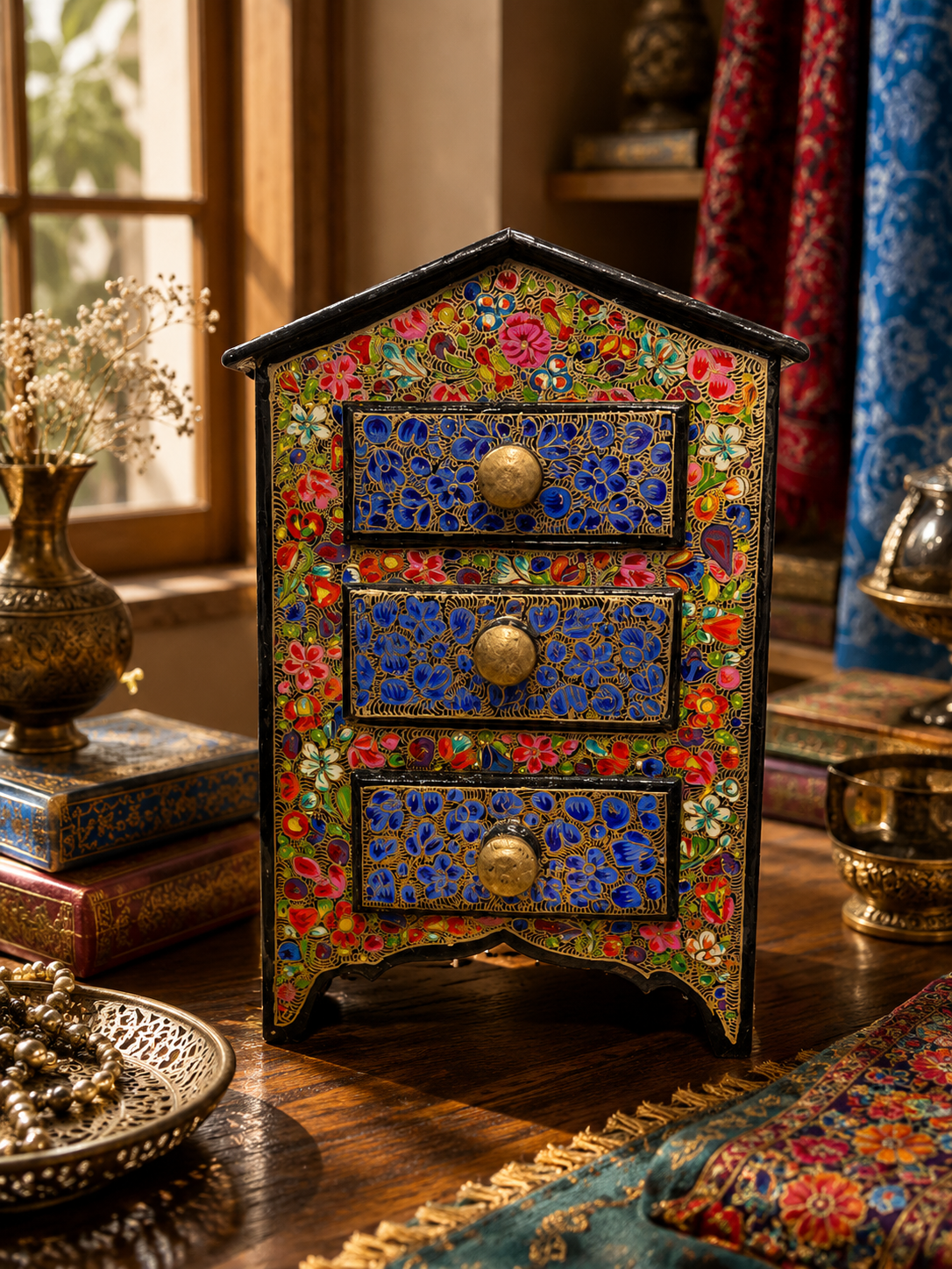 Paper Mache 3-Drawer Jewelry Chest