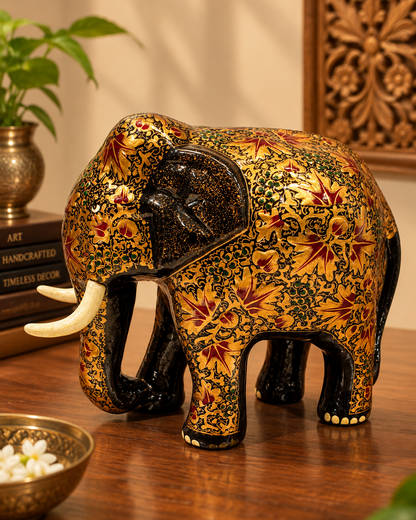 black-gold-tusked-chinar-handmade-kashmiri-paper-mache-elephant