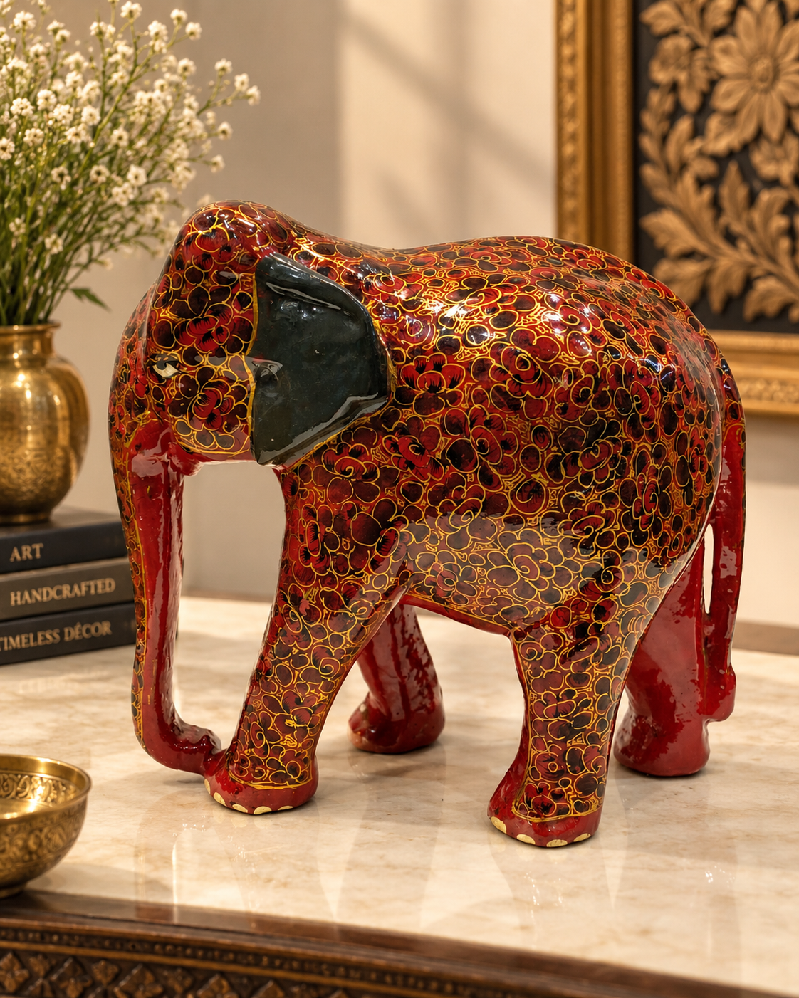  red-black-floral-handmade-kashmiri-paper-mache-elephant