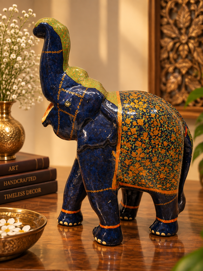 royal-blue-floral-trunk-up-handmade-kashmiri-paper-mache-elephant