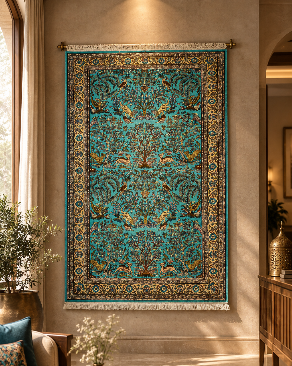 traditional-hunting-kashmiri-silk-hand-knotted-carpet